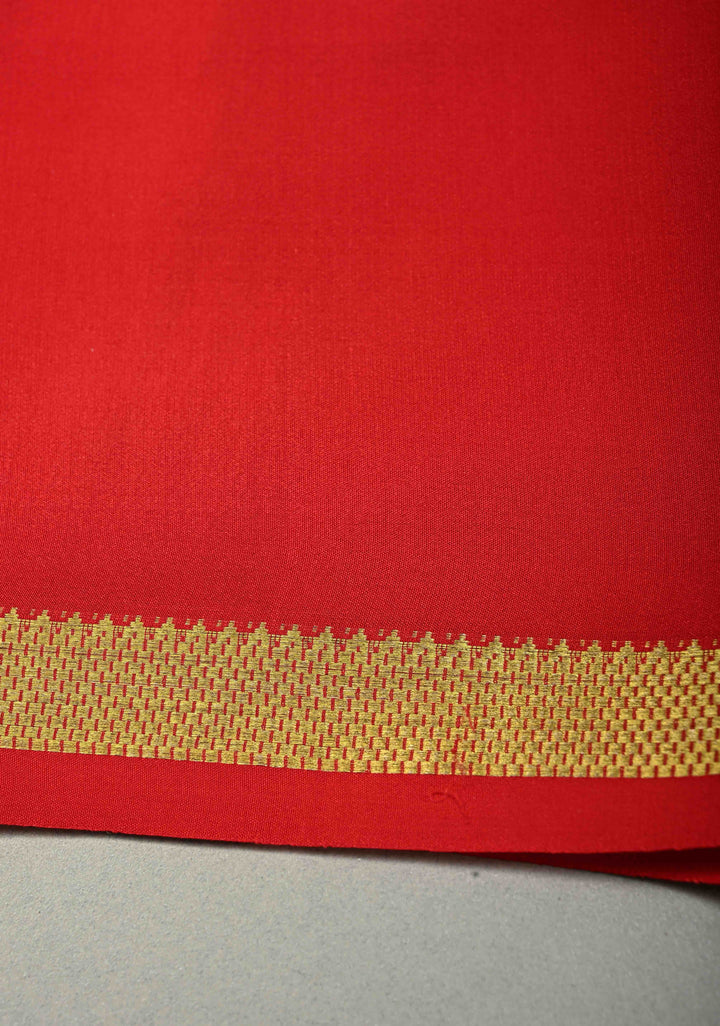 Blood Red Mysore Silk Saree with Minimal Zari Border  | SILK MARK CERTIFIED | SHOBITAM
