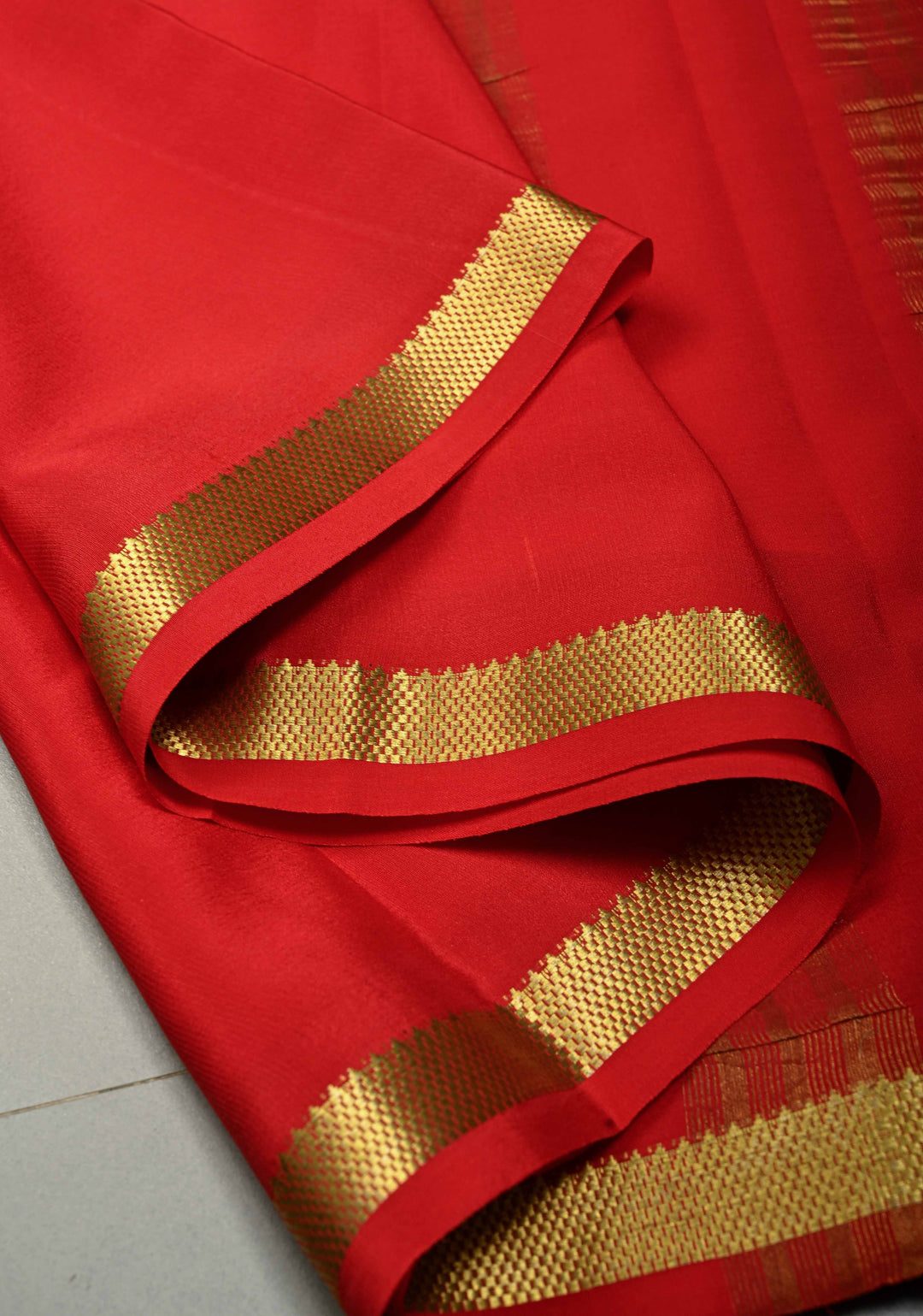 Blood Red Mysore Silk Saree with Minimal Zari Border  | SILK MARK CERTIFIED | SHOBITAM