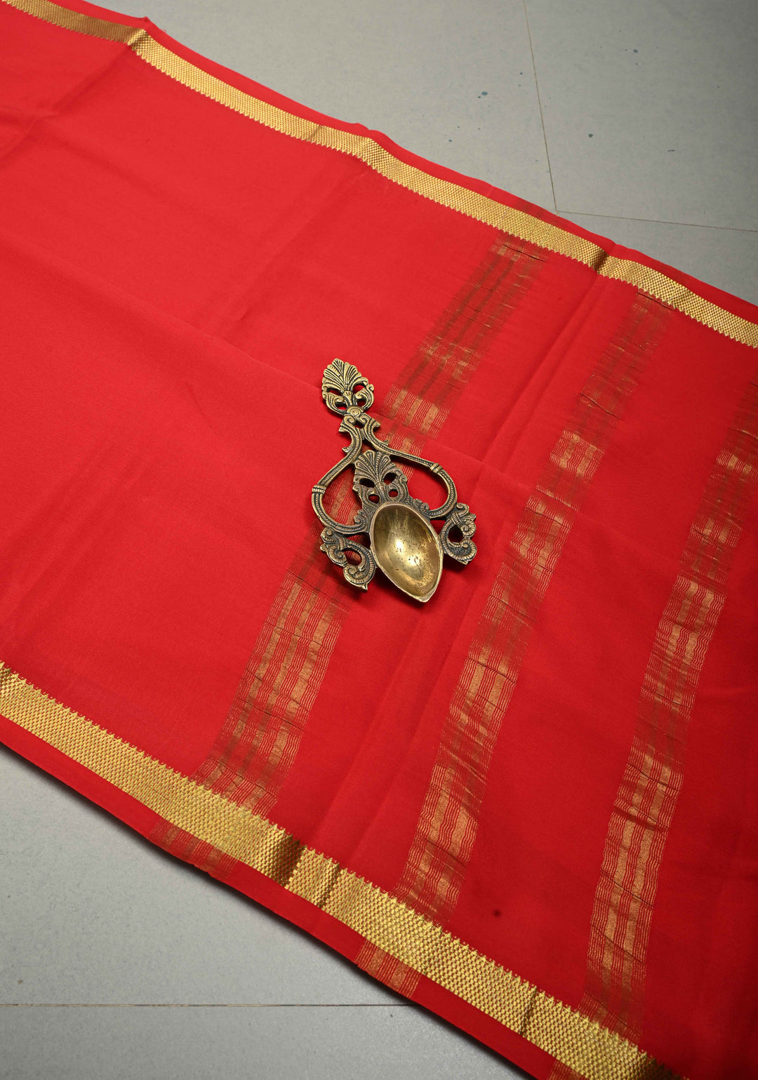 Blood Red Mysore Silk Saree with Minimal Zari Border  | SILK MARK CERTIFIED | SHOBITAM