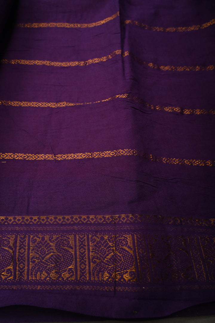 Rose Red Pure Madurai Cotton Saree with Veldhari Zari Stripes and Contrast Zari Border | SHOBITAM