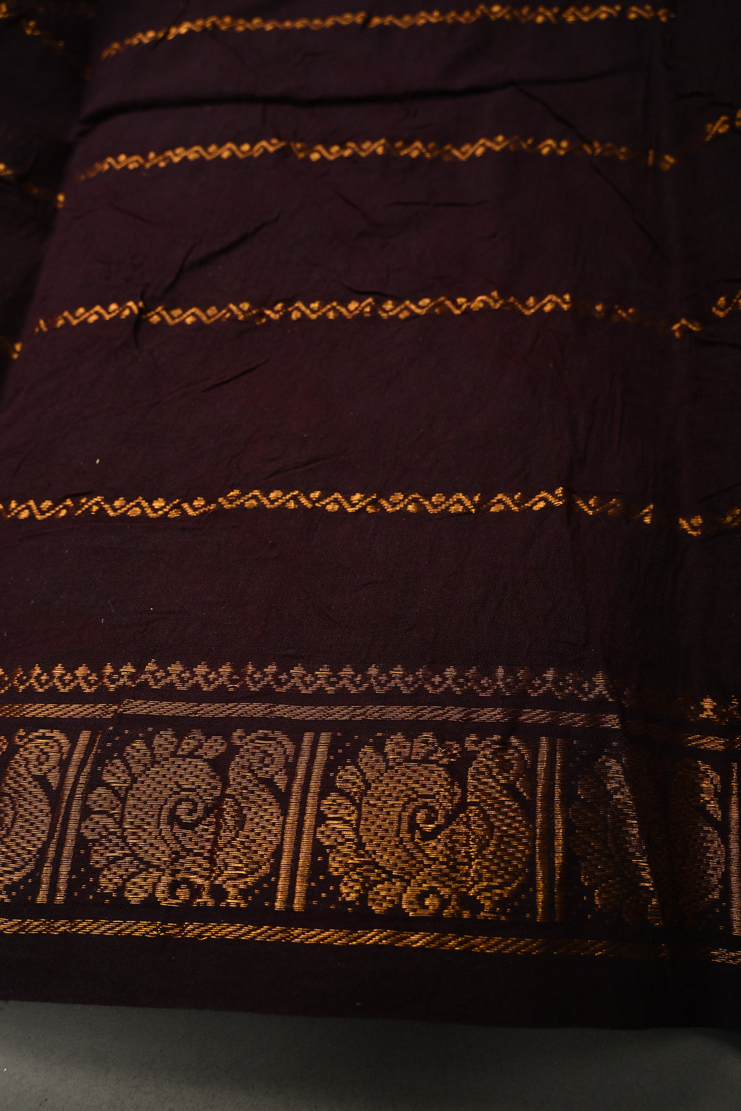 Purple Veldhari Zari Stripes Saree on Madurai Cotton With Contrast Zari Border | SHOBITAM
