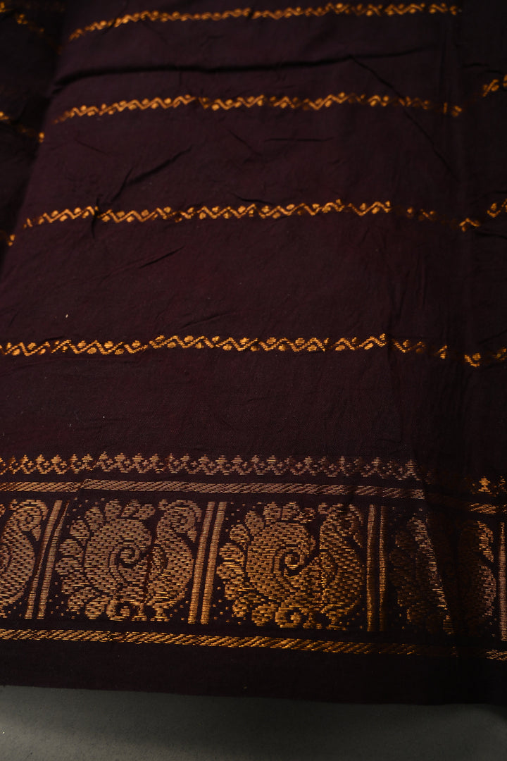 Purple Veldhari Zari Stripes Saree on Madurai Cotton With Contrast Zari Border | SHOBITAM