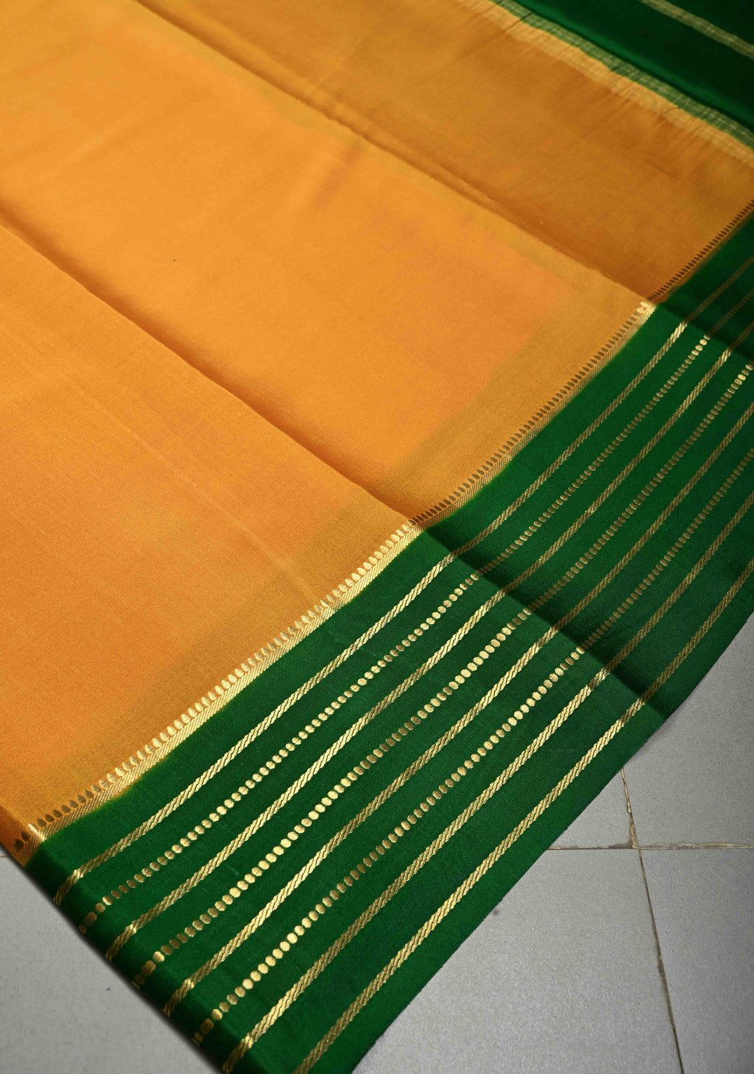 Mustard Yellow Mysore Silk Saree with Contrast Zari Stripes Border  | SILK MARK CERTIFIED | SHOBITAM