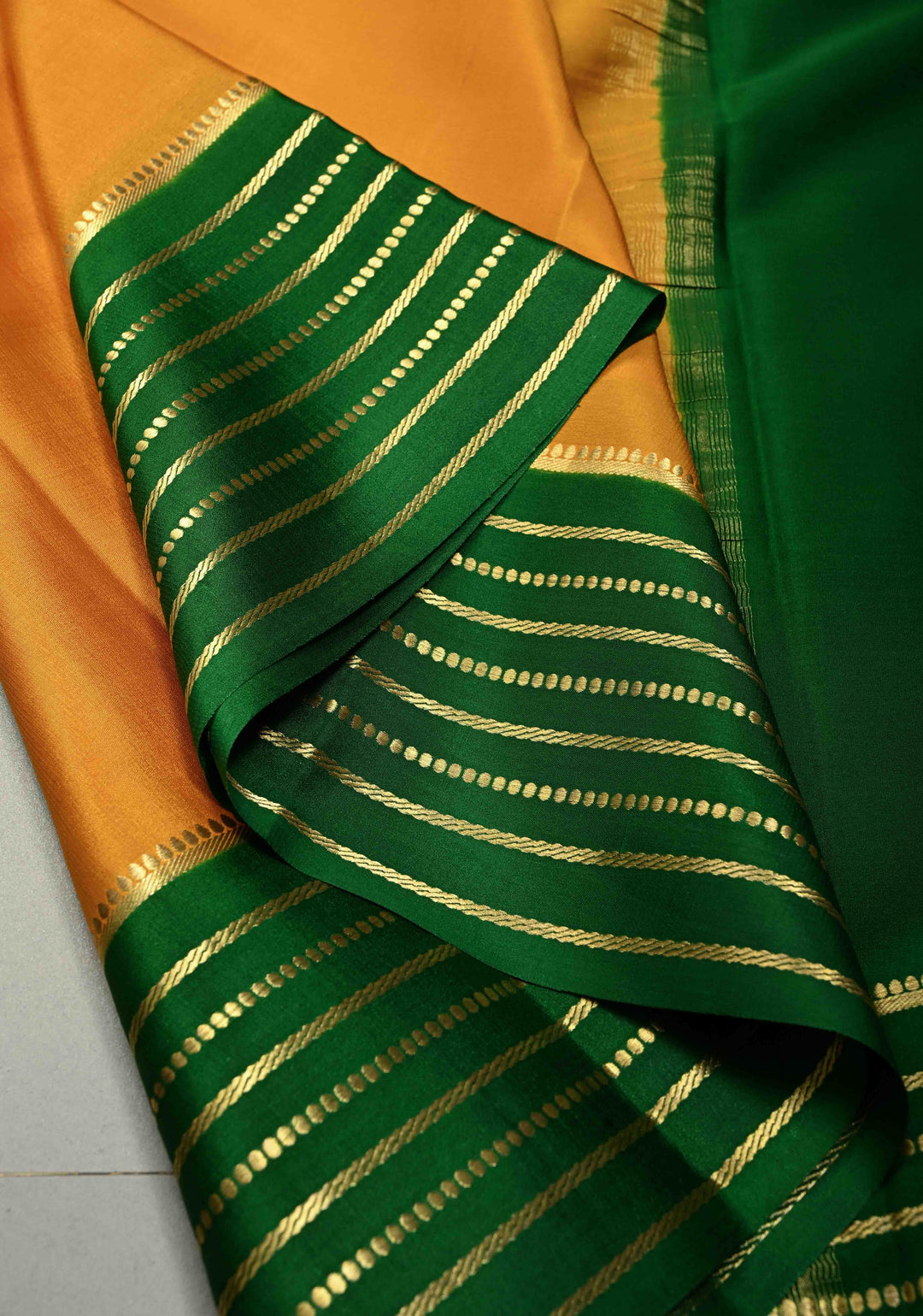 Mustard Yellow Mysore Silk Saree with Contrast Zari Stripes Border  | SILK MARK CERTIFIED | SHOBITAM