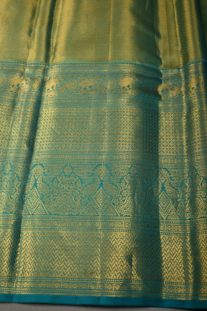 Peach Pure Kanjivaram Tissue Silk Saree with Meenakari Floral Brocade and Contrast Zari Border | SILK MARK CERTIFIED | SHOBITAM