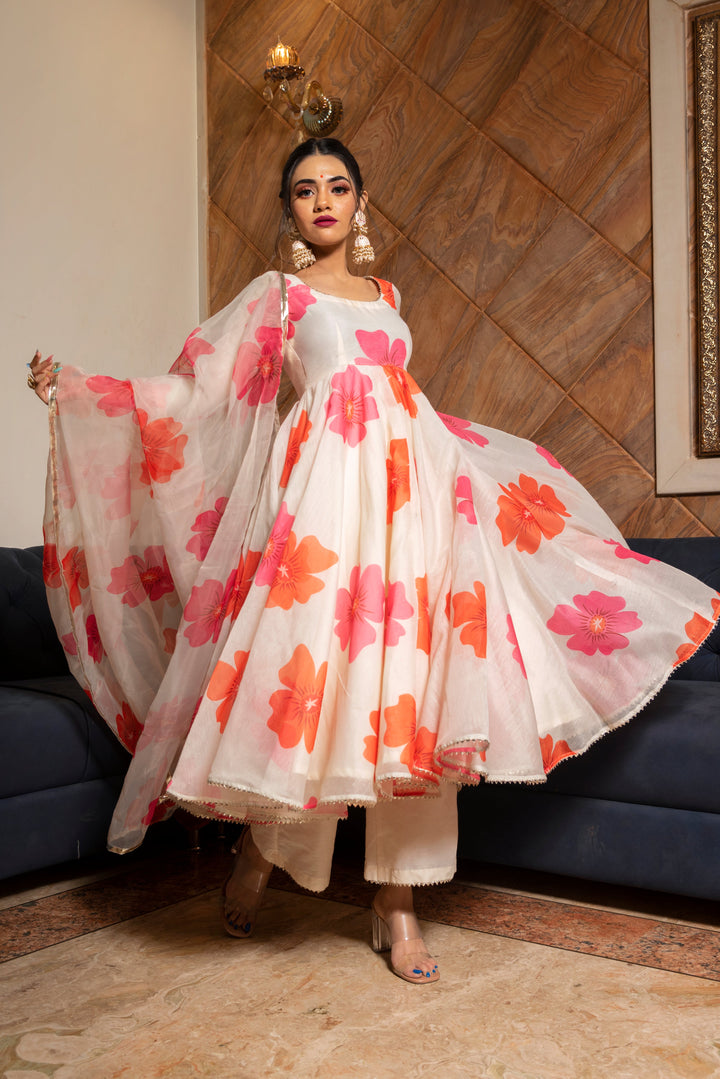 CARNATION OFF WHITE ANARKALI SET | SHOBITAM