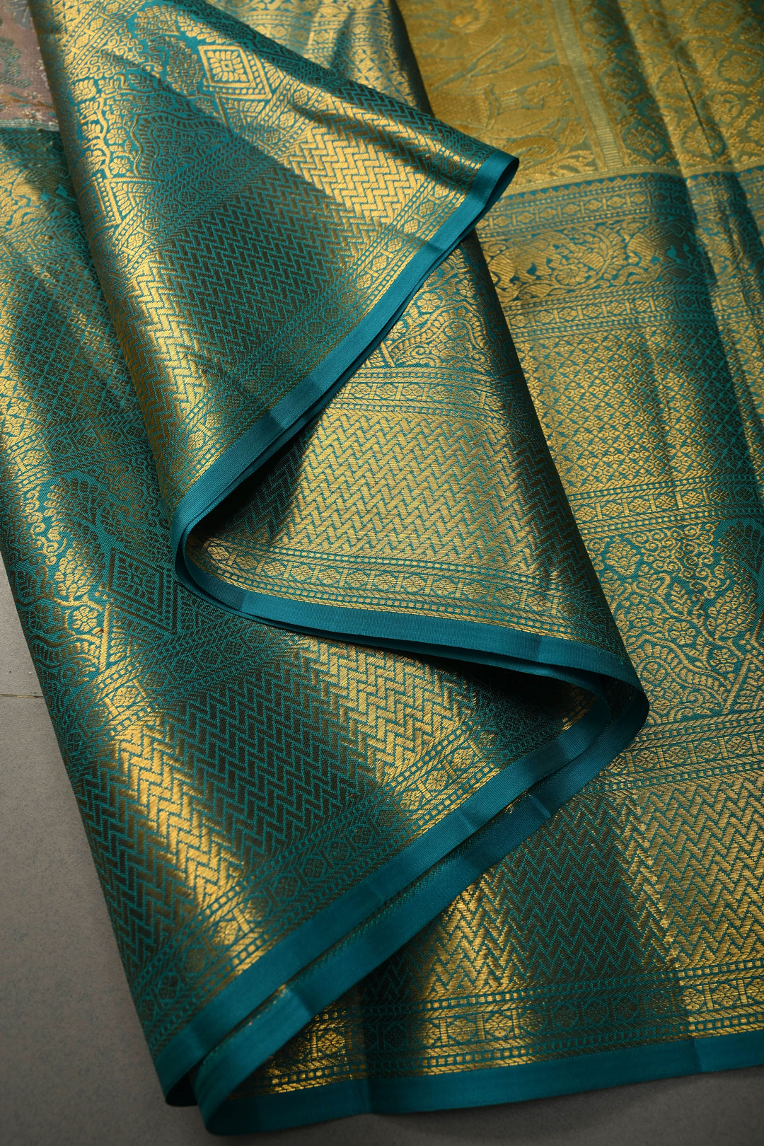Peach Pure Kanjivaram Tissue Silk Saree with Meenakari Floral Brocade and Contrast Zari Border | SILK MARK CERTIFIED | SHOBITAM