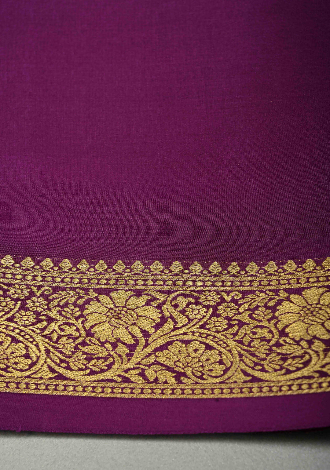 Eggplant Purple Mysore Silk Saree with Minimal Floral Zari Border  | SILK MARK CERTIFIED | SHOBITAM