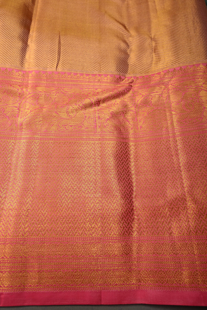 Turquoise-Gold Pure Kanjivaram Tissue Silk Saree with Meenakari Pashmina Style Brocade and Contrast Wide Zari Border | SILK MARK CERTIFIED | SHOBITAM