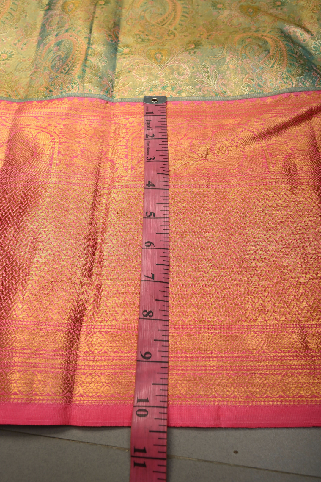 Turquoise-Gold Pure Kanjivaram Tissue Silk Saree with Meenakari Pashmina Style Brocade and Contrast Wide Zari Border | SILK MARK CERTIFIED | SHOBITAM