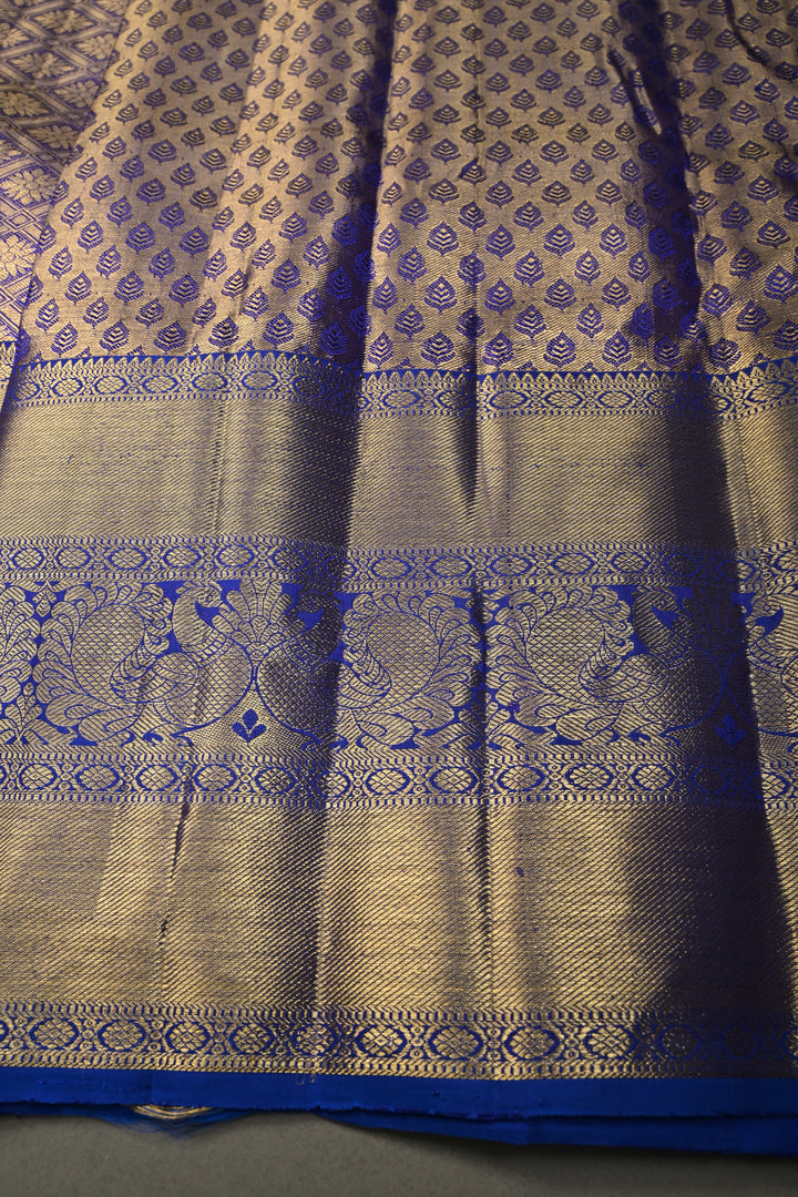 Talambralu Ivory-Gold Pure Kanjivaram Tissue Silk Saree with Floral Brocade Jaal and Contrast Zari Border | SILK MARK CERTIFIED | SHOBITAM
