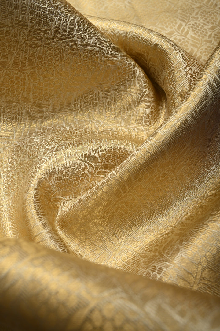 Talambralu Ivory-Gold Pure Kanjivaram Tissue Silk Saree with Floral Brocade Jaal and Contrast Zari Border | SILK MARK CERTIFIED | SHOBITAM