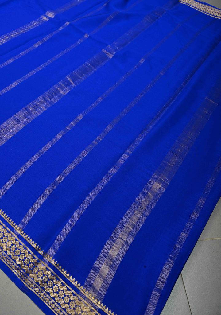 Purplish Blue Mysore Silk Saree with Minimal Zari Border  | SILK MARK CERTIFIED | SHOBITAM