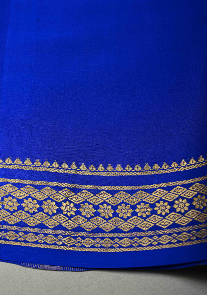 Purplish Blue Mysore Silk Saree with Minimal Zari Border  | SILK MARK CERTIFIED | SHOBITAM