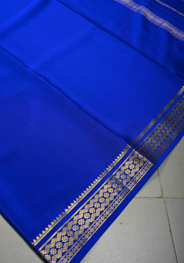 Purplish Blue Mysore Silk Saree with Minimal Zari Border  | SILK MARK CERTIFIED | SHOBITAM