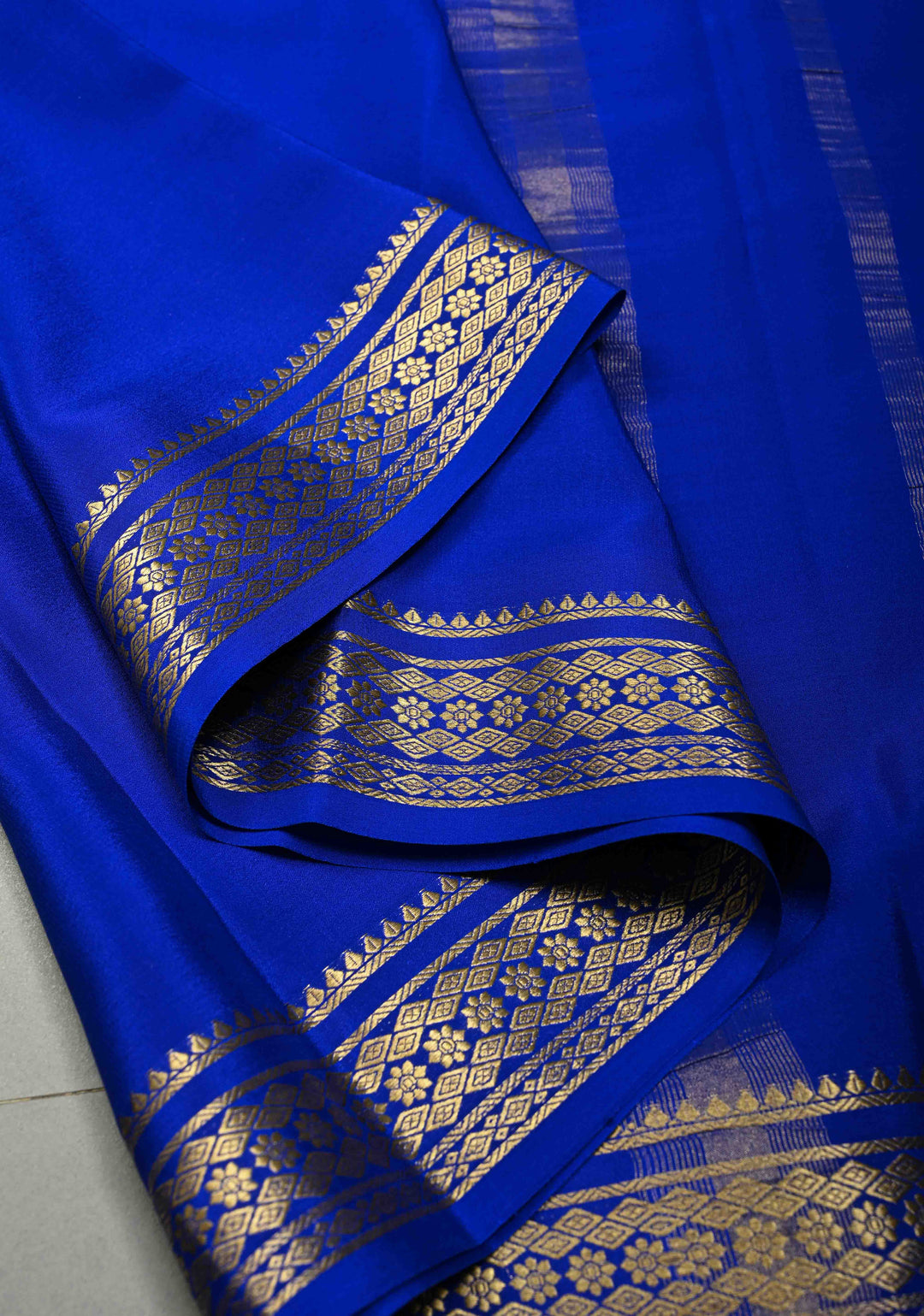 Purplish Blue Mysore Silk Saree with Minimal Zari Border  | SILK MARK CERTIFIED | SHOBITAM