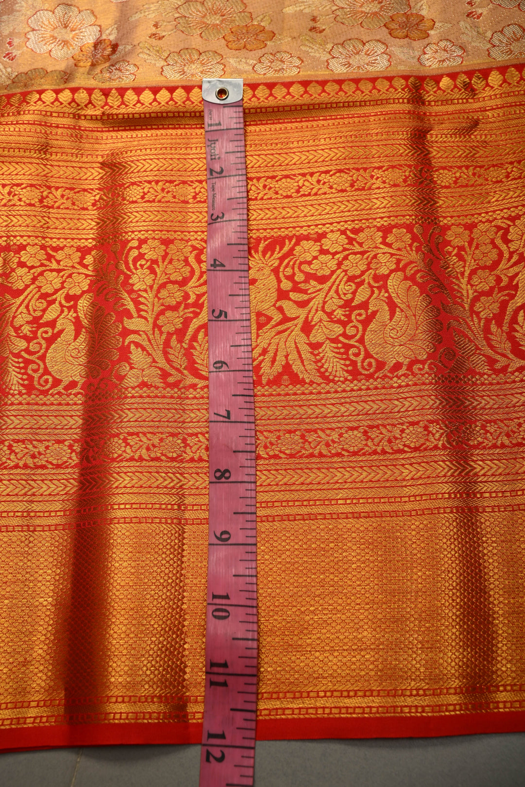 Peachy-Pink Dual Tone Pure Kanjivaram Tissue Silk Saree with Meenakari Floral Brocade and Contrast Zari Border | SILK MARK CERTIFIED | SHOBITAM