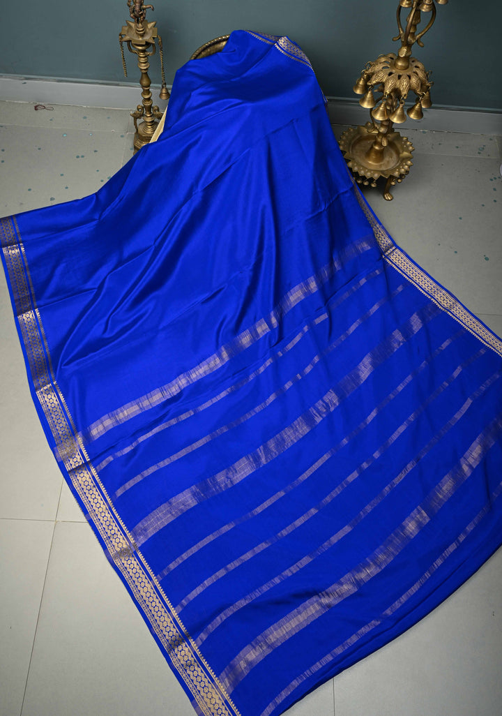 Purplish Blue Mysore Silk Saree with Minimal Zari Border  | SILK MARK CERTIFIED | SHOBITAM
