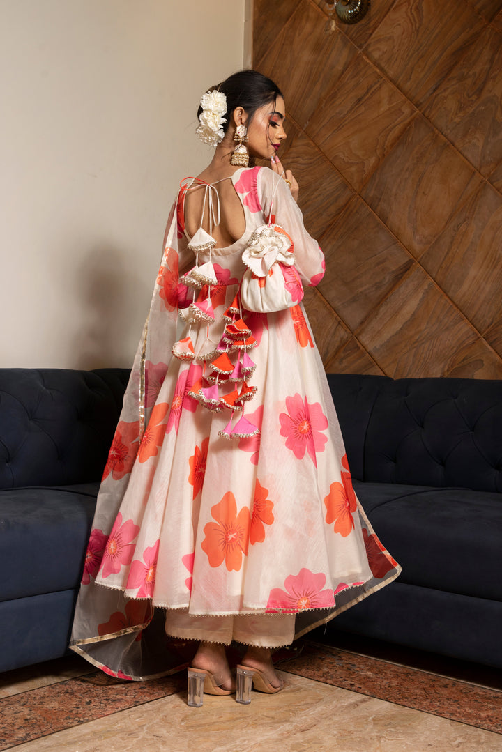 CARNATION OFF WHITE ANARKALI SET | SHOBITAM
