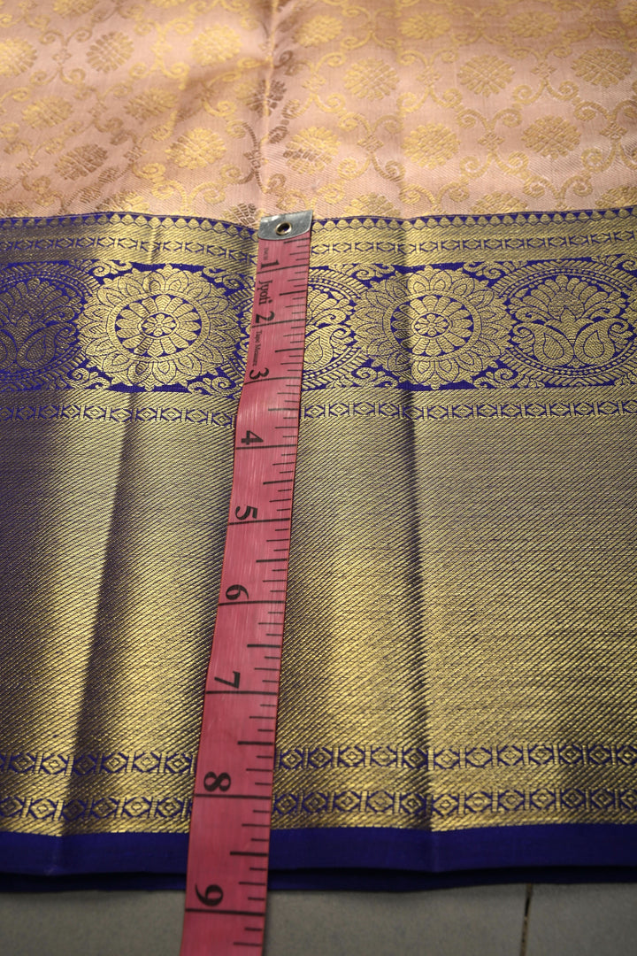 Talambralu Blush Pink-Gold Pure Kanjivaram Tissue Silk Saree with Brocade Jaal and Contrast Zari Border | SILK MARK CERTIFIED | SHOBITAM