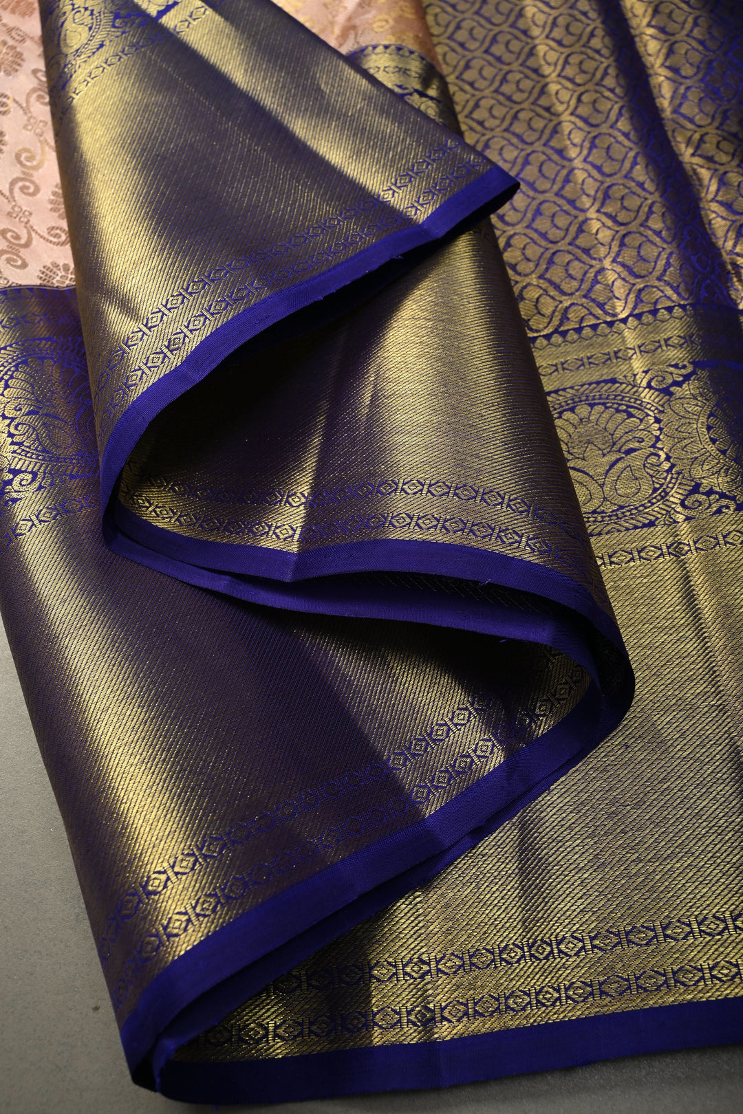 Talambralu Blush Pink-Gold Pure Kanjivaram Tissue Silk Saree with Brocade Jaal and Contrast Zari Border | SILK MARK CERTIFIED | SHOBITAM
