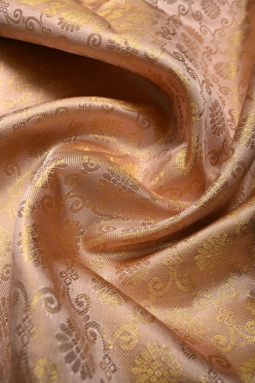Talambralu Blush Pink-Gold Pure Kanjivaram Tissue Silk Saree with Brocade Jaal and Contrast Zari Border | SILK MARK CERTIFIED | SHOBITAM