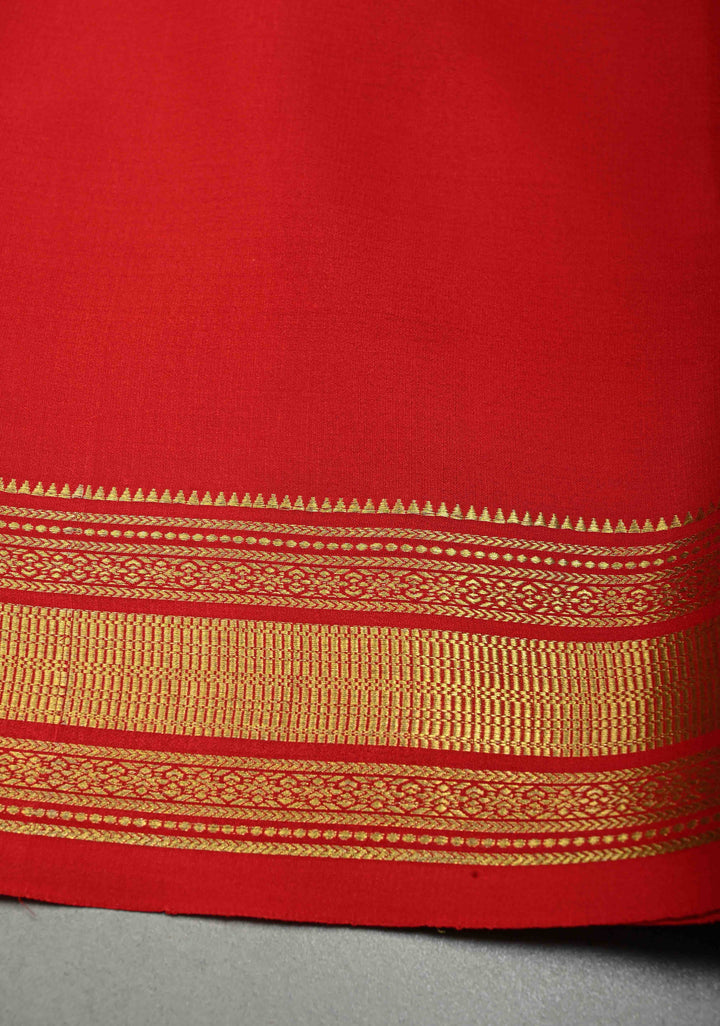 Blood Red Mysore Silk Saree with Zari Border  | SILK MARK CERTIFIED | SHOBITAM