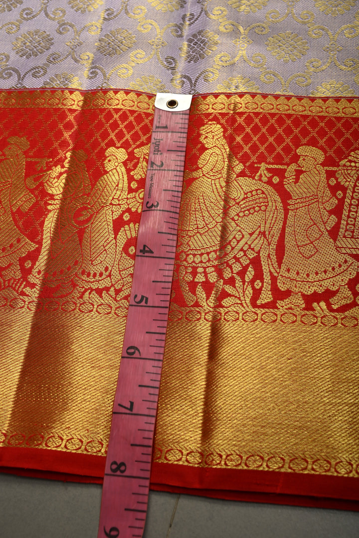 Talambralu Lilac-Gold Pure Kanjivaram Tissue Silk Saree with Brocade Jaal and Contrast Doli-Baraat Zari Border | SILK MARK CERTIFIED | SHOBITAM