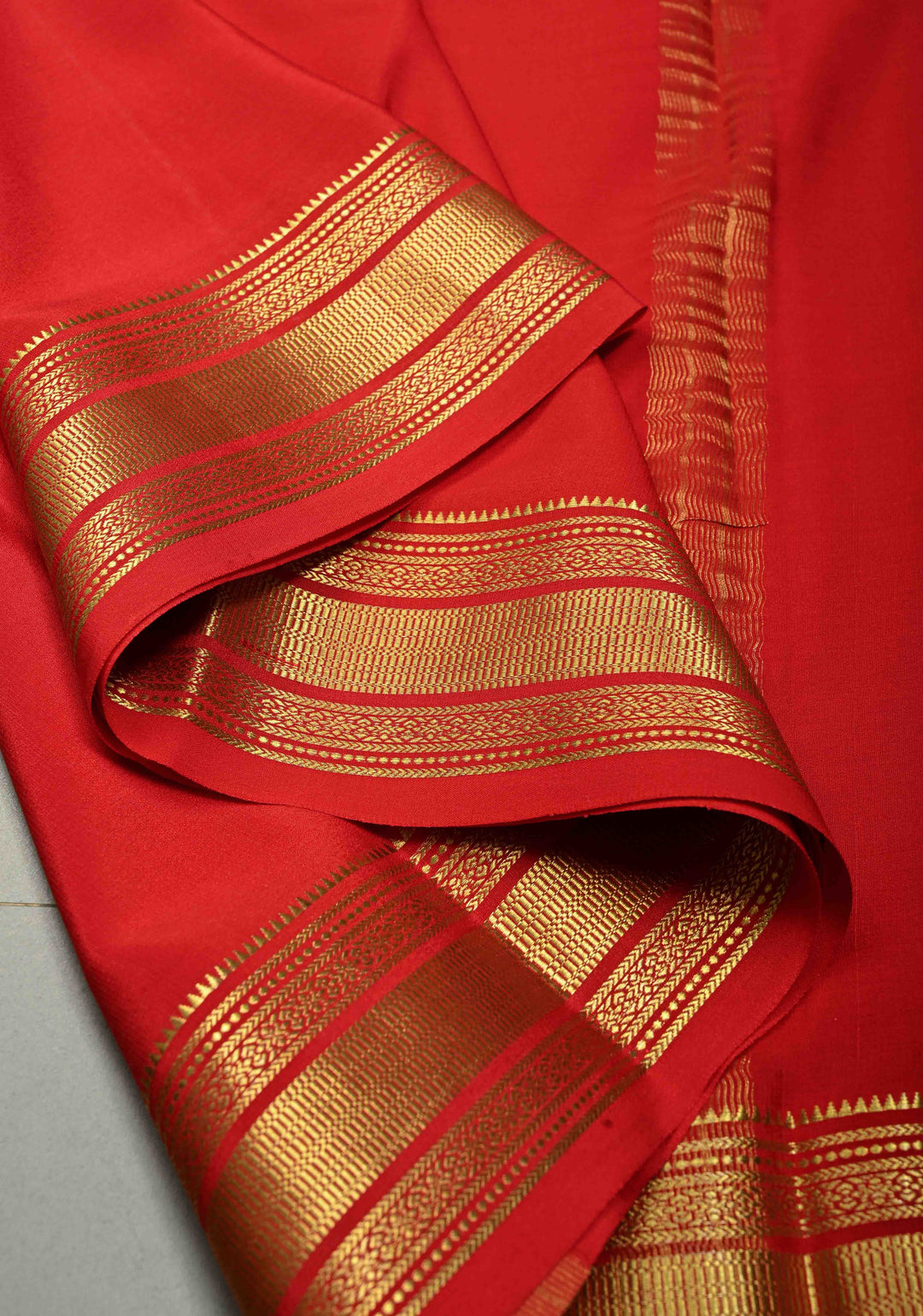 Blood Red Mysore Silk Saree with Zari Border  | SILK MARK CERTIFIED | SHOBITAM