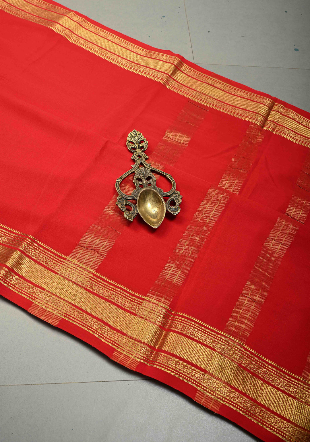 Blood Red Mysore Silk Saree with Zari Border  | SILK MARK CERTIFIED | SHOBITAM