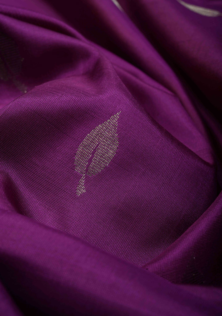 Purple Rangkaat Panel Design on Uppada Handloom Silk Saree with Gold-Silver Zari Buttas and Tissue Border | SILK MARK CERTIFIED | SHOBITAM