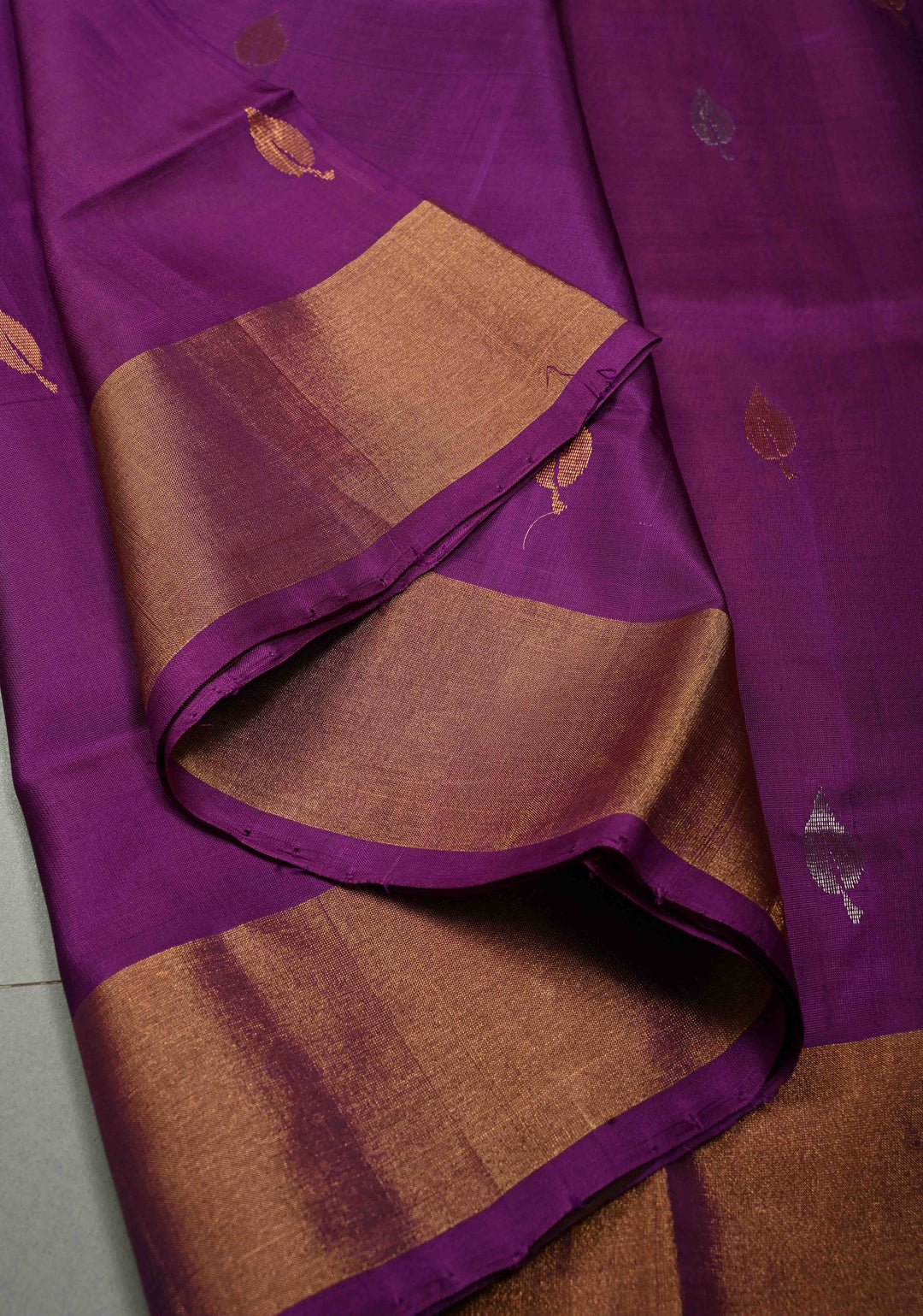 Purple Rangkaat Panel Design on Uppada Handloom Silk Saree with Gold-Silver Zari Buttas and Tissue Border | SILK MARK CERTIFIED | SHOBITAM
