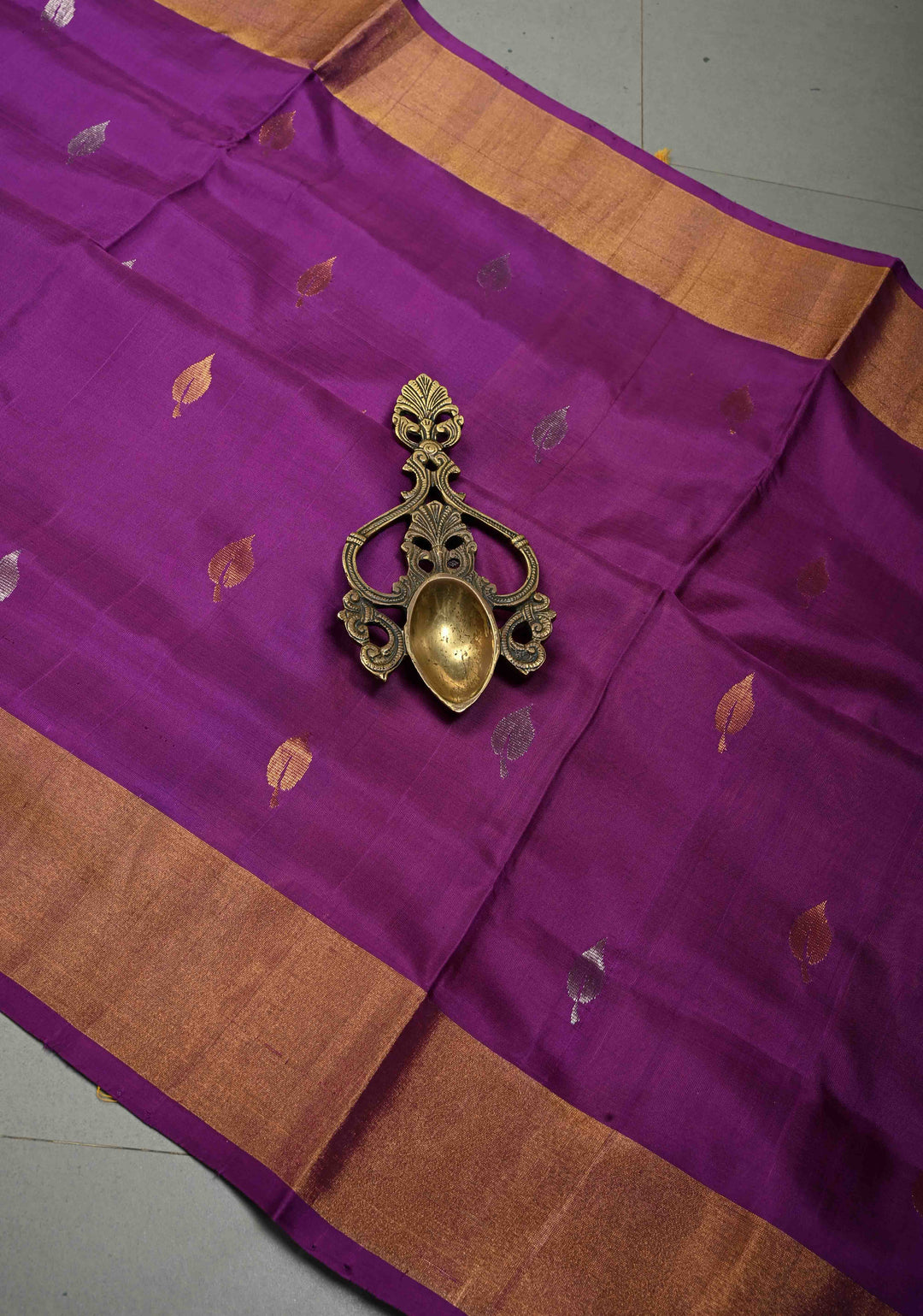 Purple Rangkaat Panel Design on Uppada Handloom Silk Saree with Gold-Silver Zari Buttas and Tissue Border | SILK MARK CERTIFIED | SHOBITAM