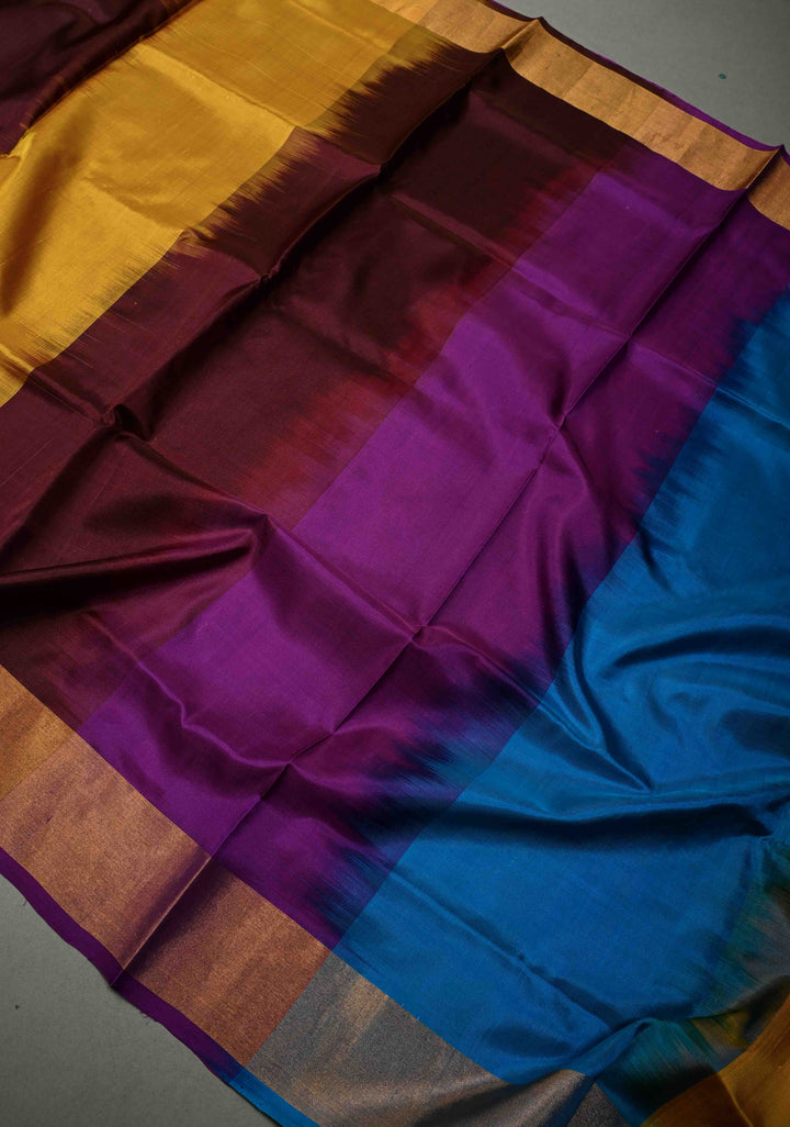 Purple Rangkaat Panel Design on Uppada Handloom Silk Saree with Gold-Silver Zari Buttas and Tissue Border | SILK MARK CERTIFIED | SHOBITAM