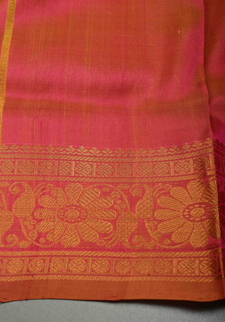 Pink Dual Tone Uppada Handloom Silk Saree with Meenakari Floral Zari Buttis and Zari Border | SILK MARK CERTIFIED | SHOBITAM