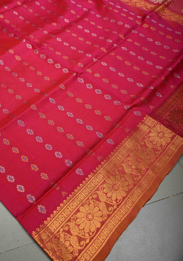 Pink Dual Tone Uppada Handloom Silk Saree with Meenakari Floral Zari Buttis and Zari Border | SILK MARK CERTIFIED | SHOBITAM