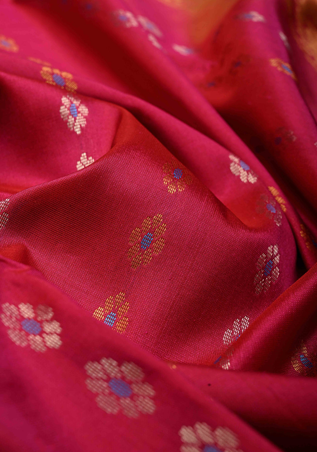 Pink Dual Tone Uppada Handloom Silk Saree with Meenakari Floral Zari Buttis and Zari Border | SILK MARK CERTIFIED | SHOBITAM