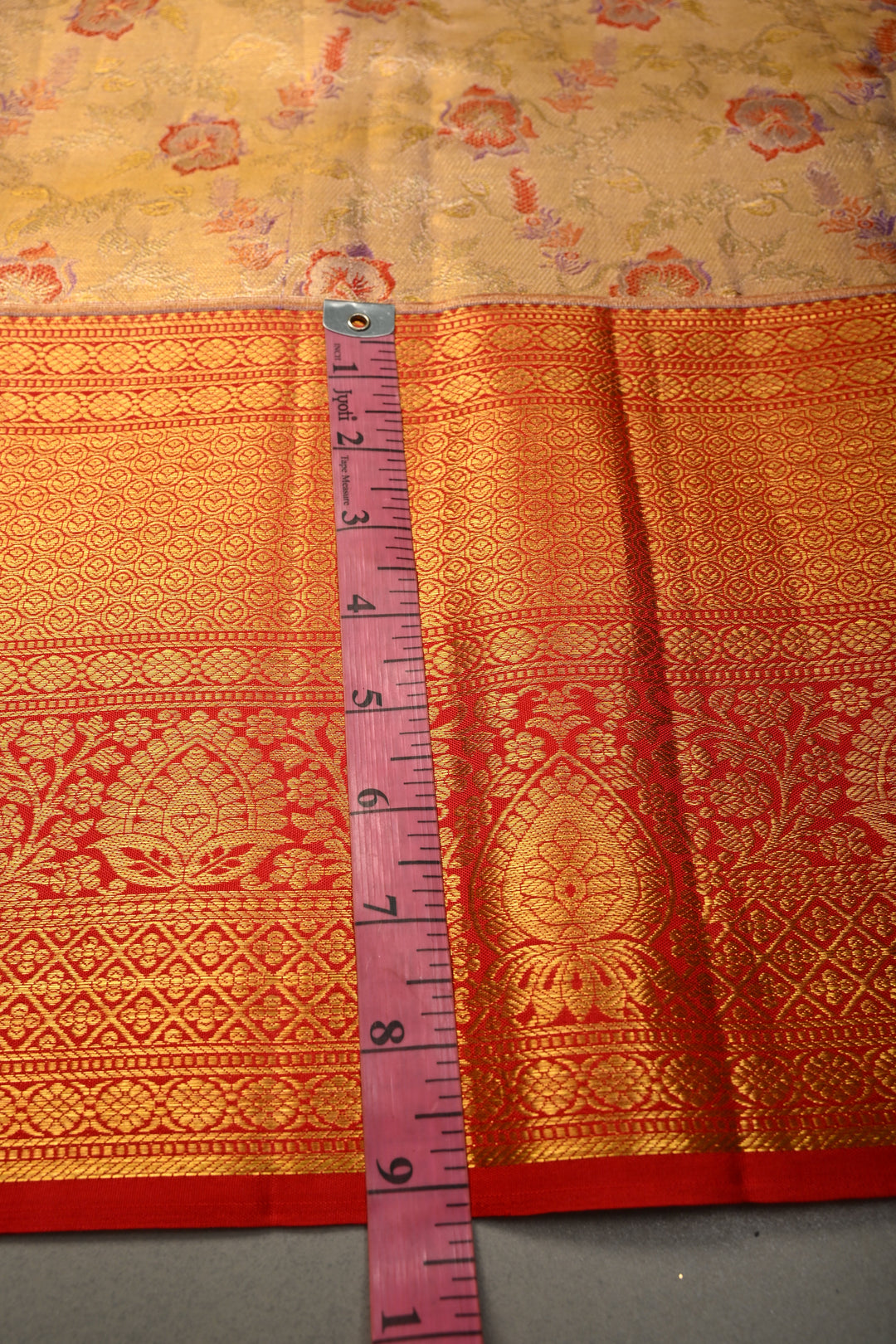 Blush Pink-Gold Pure Kanjivaram Tissue Silk Saree with Meenakari Floral Jaal and Contrast Wide Zari Border | SILK MARK CERTIFIED | SHOBITAM