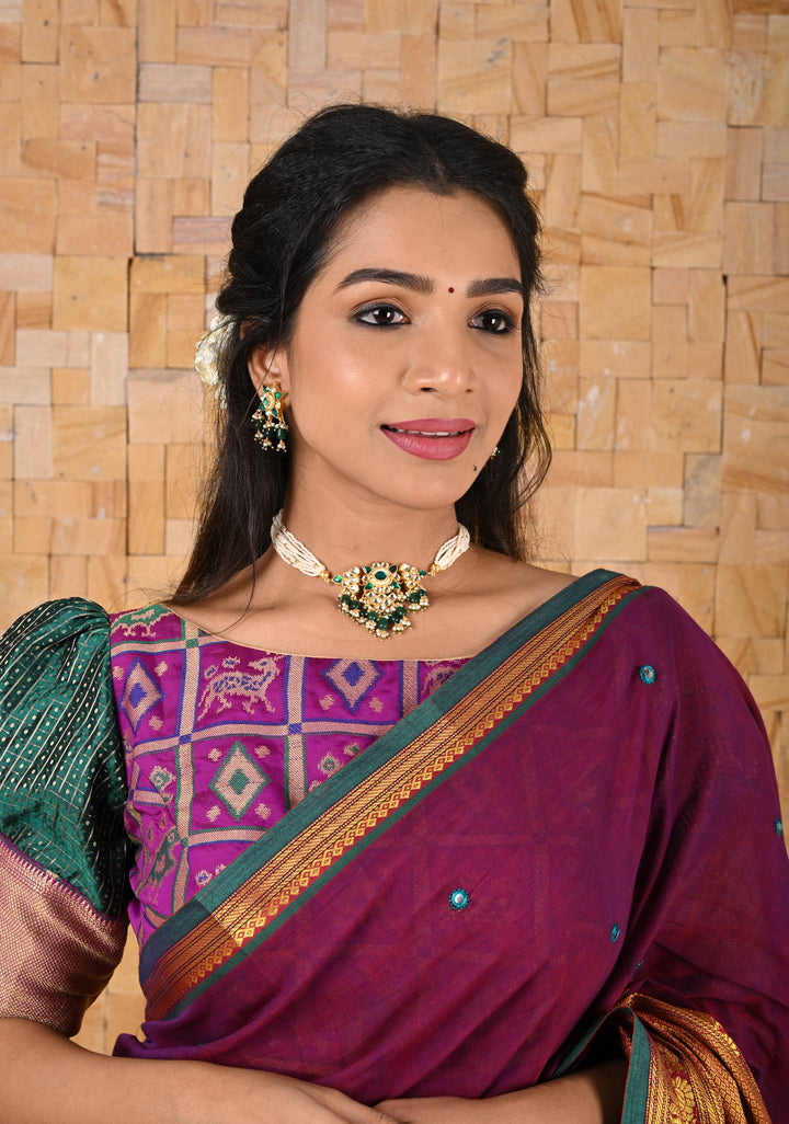 Ahmedabadi kundan multistrand necklace set with Green dangling  beads