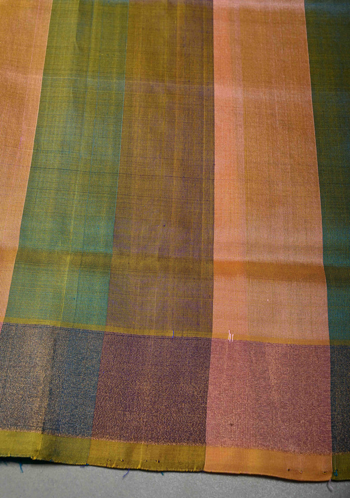 Copper Sulphate Blue Rangkaat Panel Design on Uppada Handloom Silk Saree with Sona Rupa Zari Buttas and Minimal Tissue Border| SILK MARK CERTIFIED | SHOBITAM