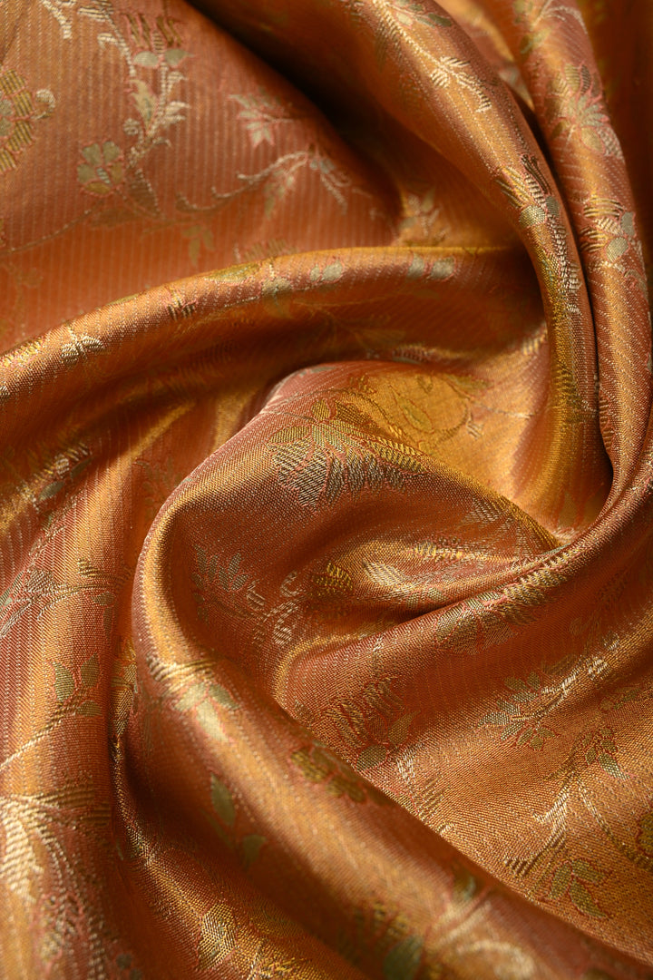 Pink-Peach Dual Tone Pure Kanjivaram Tissue Silk Saree with Meenakari Floral Brocade Jaal and wide Zari Border | SILK MARK CERTIFIED | SHOBITAM