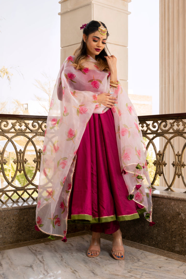 MAGENTA LILLY ANARKALI SET | SHOBITAM