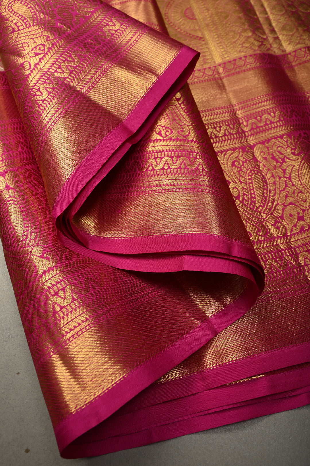 Gold Pure Kanjivaram Tissue Silk Saree with Meenakari Brocade Jaal and Contrast Wide Zari Border | SILK MARK CERTIFIED | SHOBITAM