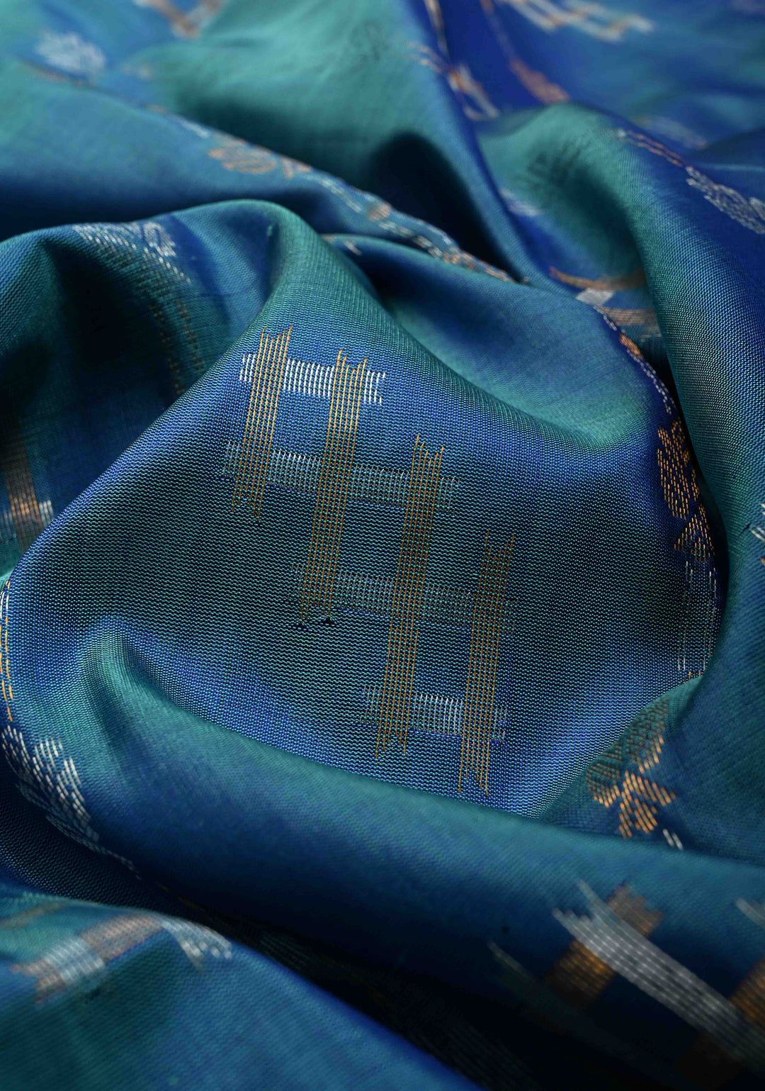 Blue Dual Tone  Sona Rupa Zari Stripes on Uppada Handloom Silk Saree with Panel and Tissue Border| SILK MARK CERTIFIED | SHOBITAM