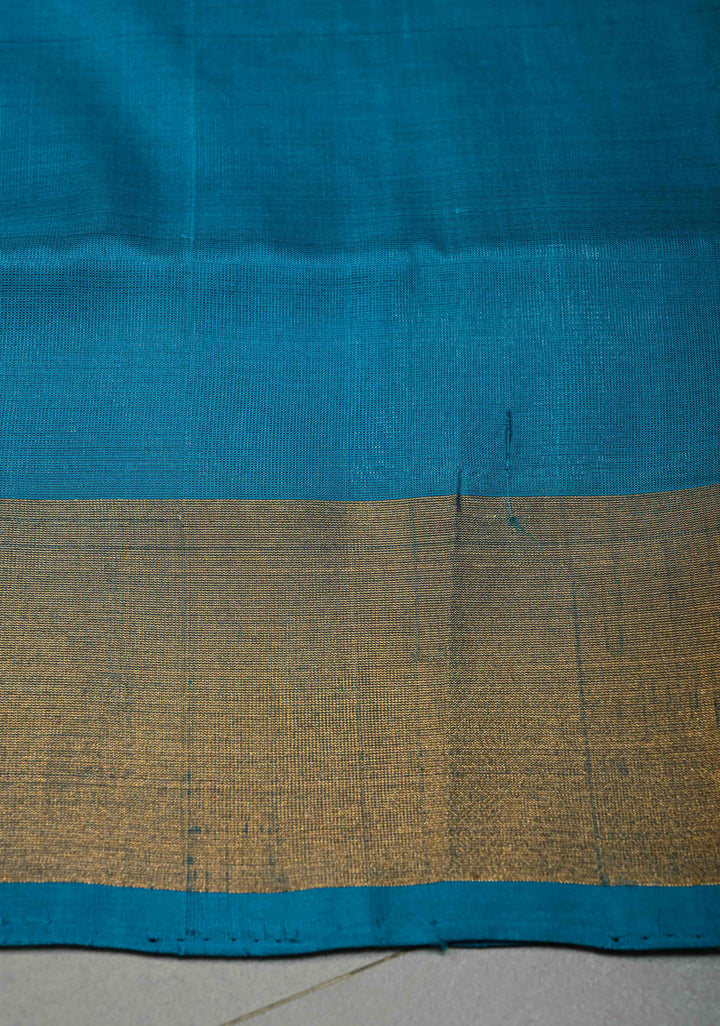 Blue Uppada Handloom Silk Saree with Sona Rupa Zari Buttas and Distinct Temple Design on Tissue Border| SILK MARK CERTIFIED | SHOBITAM