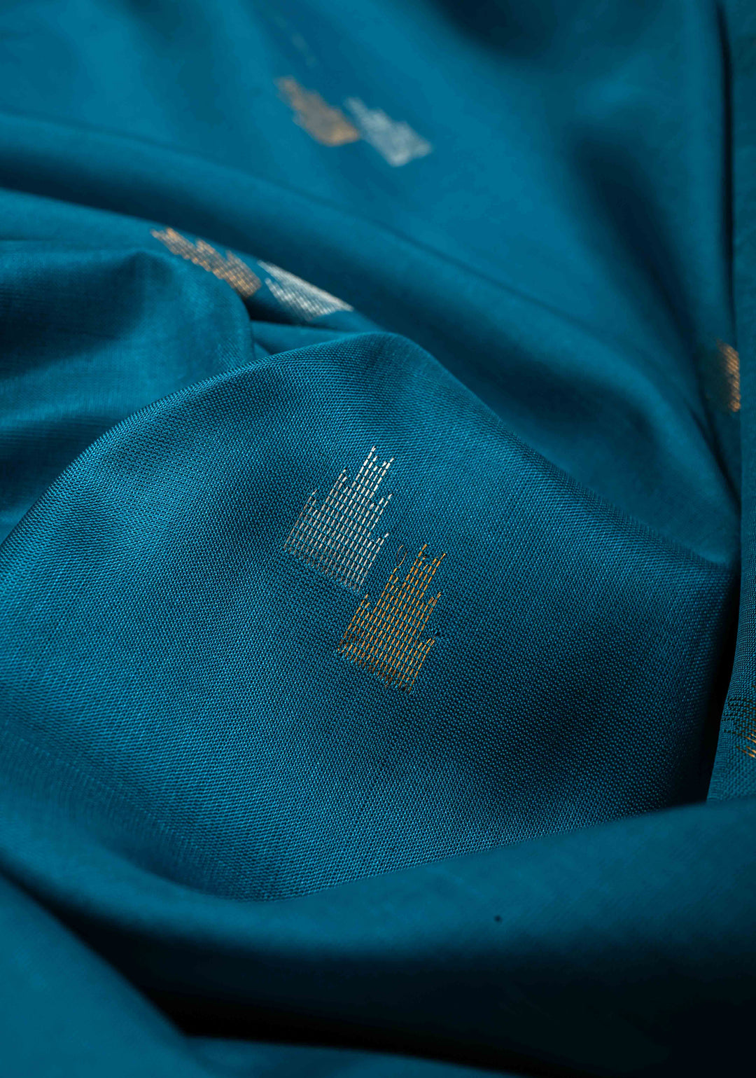 Blue Uppada Handloom Silk Saree with Sona Rupa Zari Buttas and Distinct Temple Design on Tissue Border| SILK MARK CERTIFIED | SHOBITAM