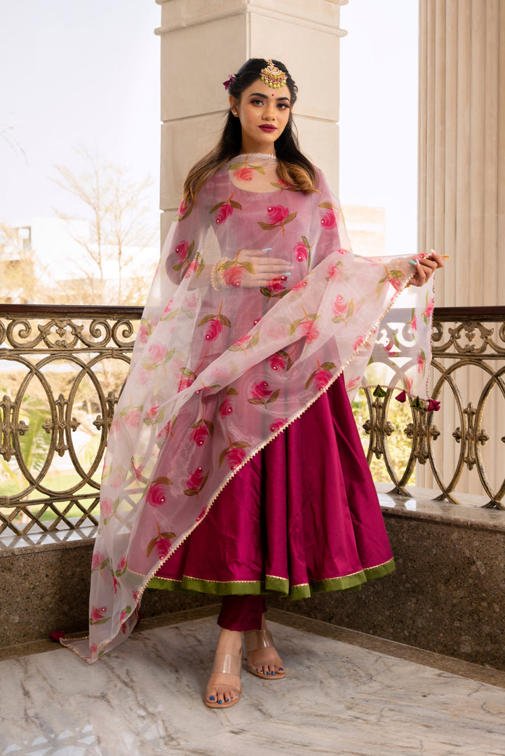 MAGENTA LILLY ANARKALI SET | SHOBITAM