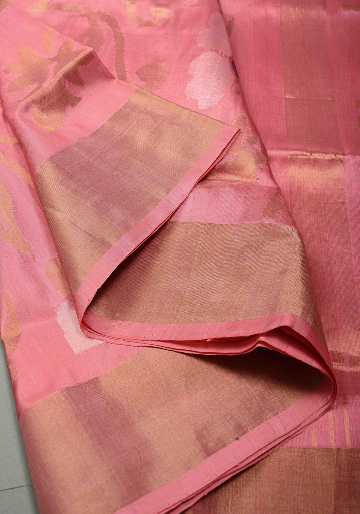 Rose Pink  Uppada Handloom Silk Saree with Meenakari Full Body Jamdani jaal and Tissue Border | SILK MARK CERTIFIED | SHOBITAM