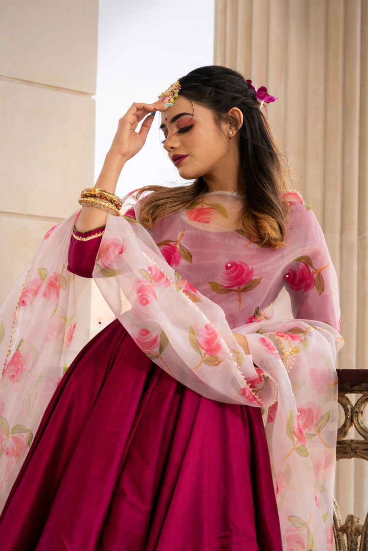 MAGENTA LILLY ANARKALI SET | SHOBITAM