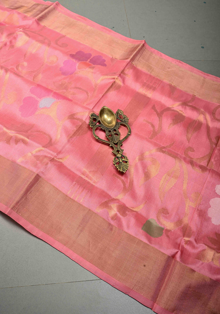 Rose Pink  Uppada Handloom Silk Saree with Meenakari Full Body Jamdani jaal and Tissue Border | SILK MARK CERTIFIED | SHOBITAM